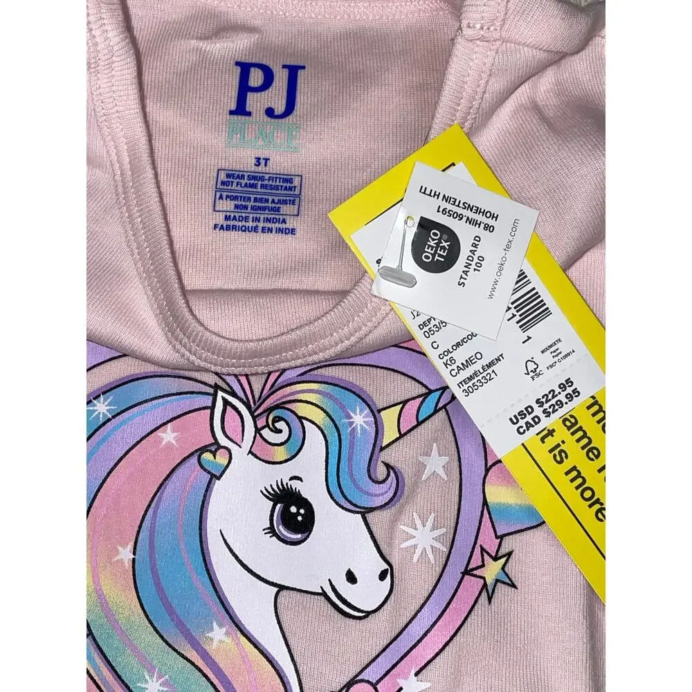 The Children's Place Pink Cameo Unicorn Heart Snug Fit Cotton Pajamas 3T